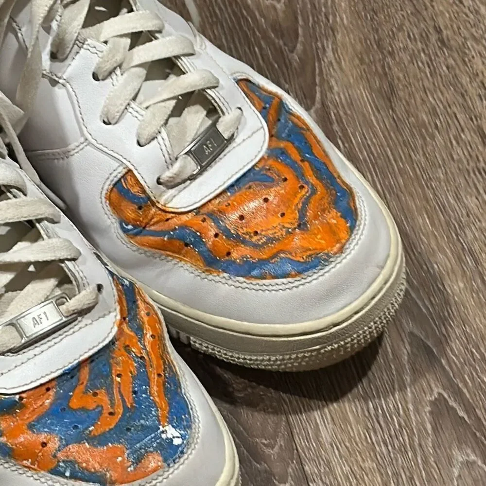 Nike AF1 hi top custom white blue orange 11.5